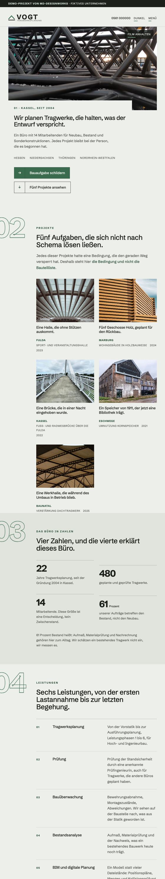 die Seite des Ingenieurbüros auf einem Tablet