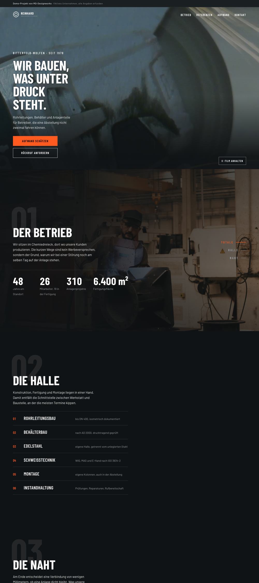 die Seite des Anlagenbauers auf einem Laptop