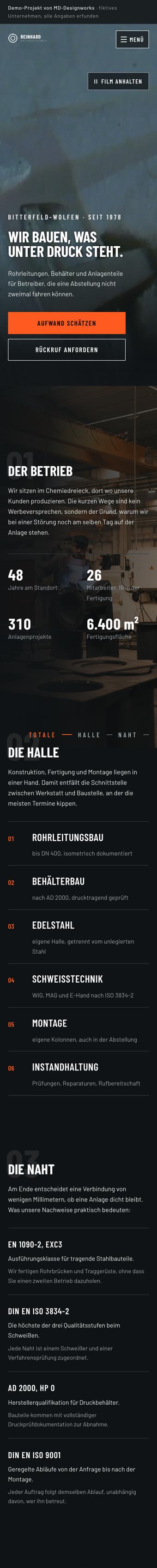 die Seite des Anlagenbauers auf einem Smartphone
