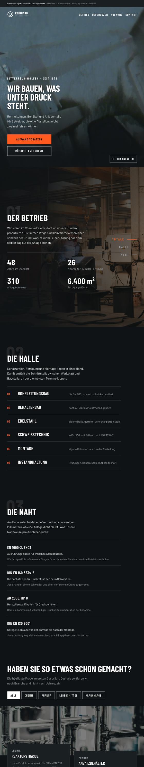 die Seite des Anlagenbauers auf einem Tablet