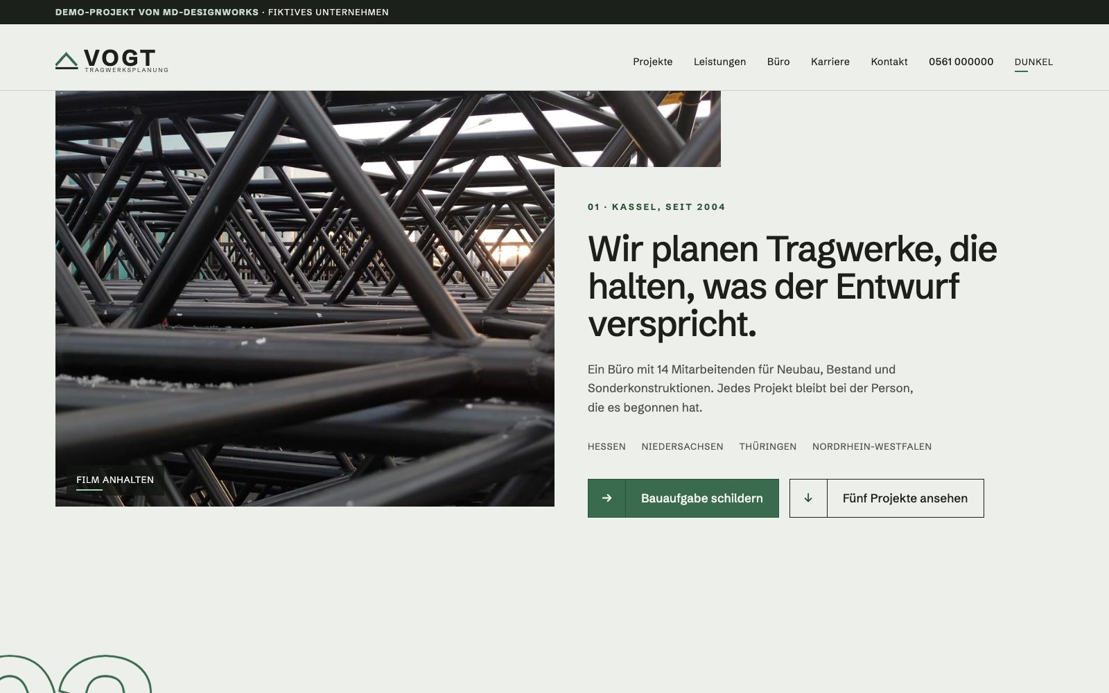 Vorschau der Demo-Seite für ein Ingenieurbüro