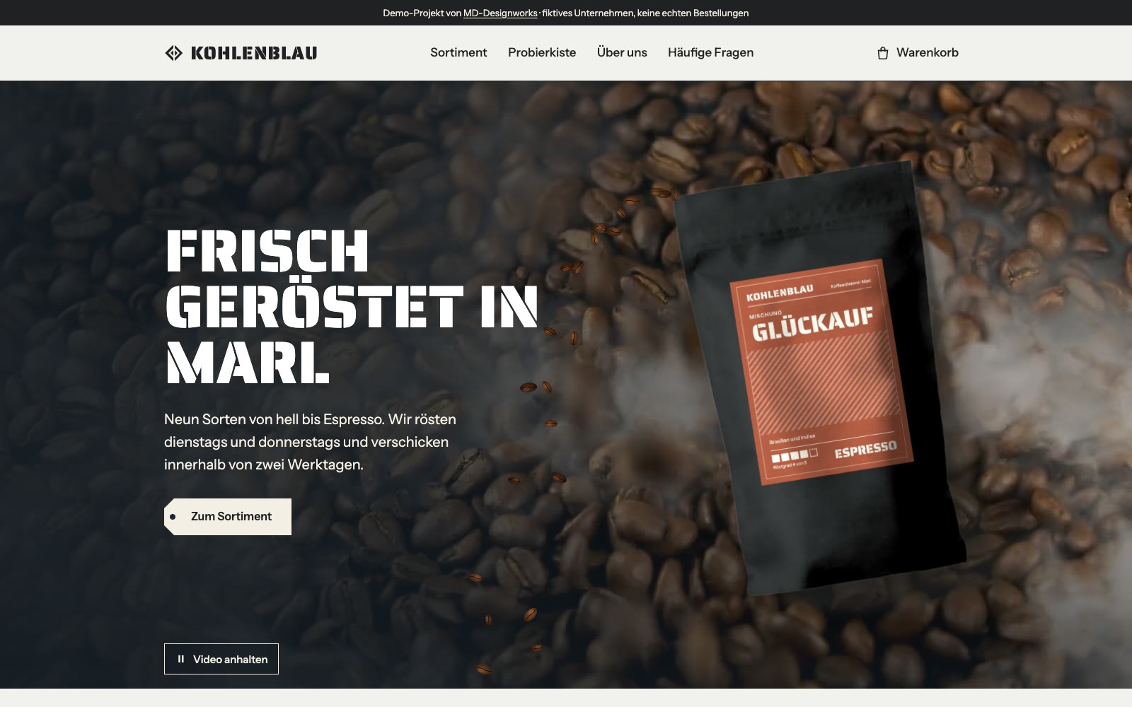 Vorschau des Demo-Shops für eine Kaffeerösterei