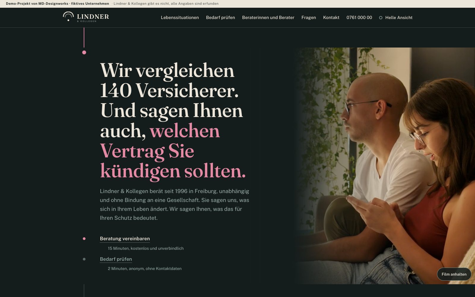 Vorschau der Demo-Seite für einen Versicherungsmakler